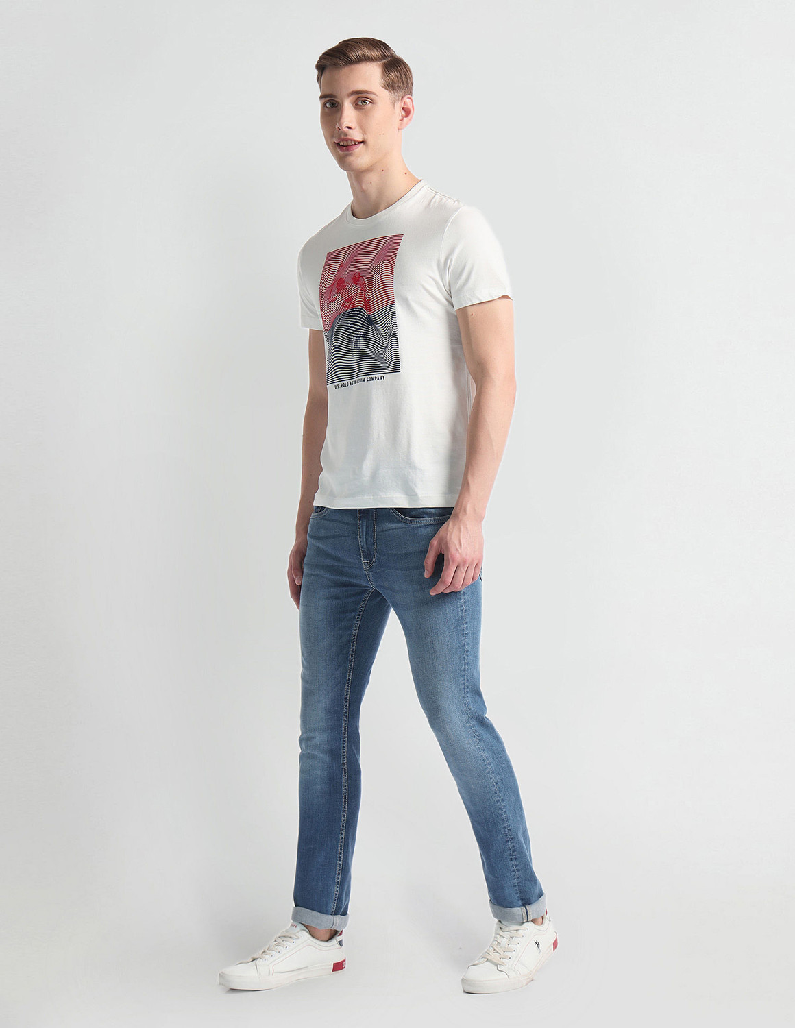 Image of U.S. POLO ASSN. Printed, Typography Men Round Neck White T-Shirt