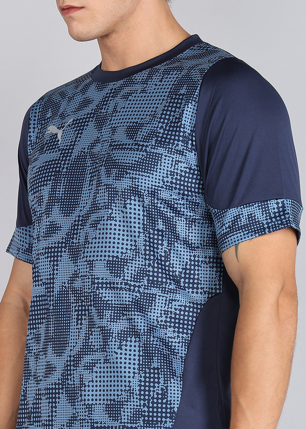 Image of PUMA Printed Men Crew Neck Blue T-Shirt
