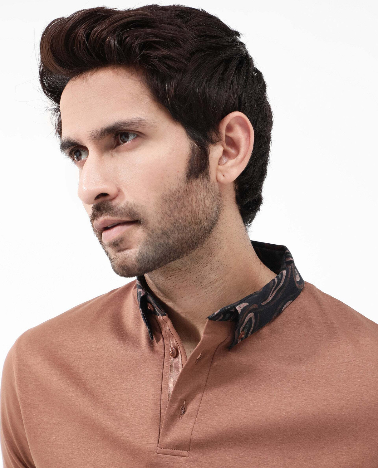 Image of RARE RABBIT Solid Men Polo Neck Brown T-Shirt