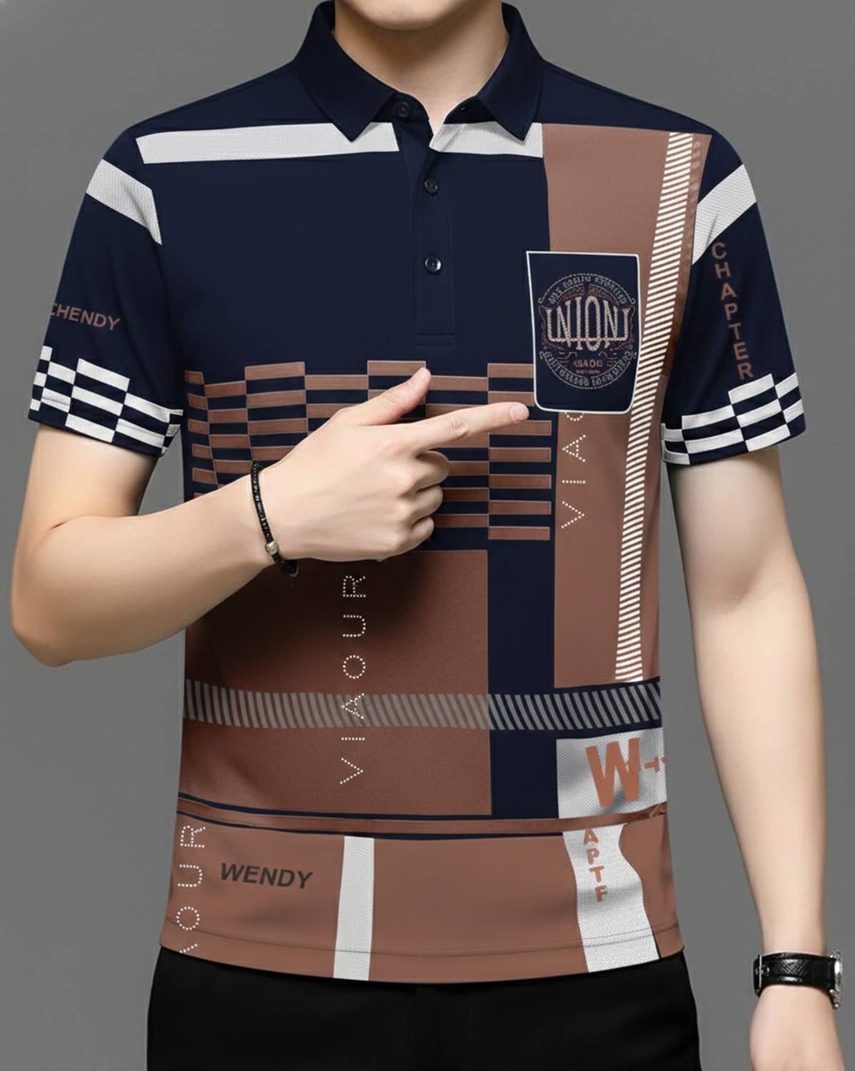 AUSK Men Checkered Polo Neck Cotton Blend Blue, White T-Shirt