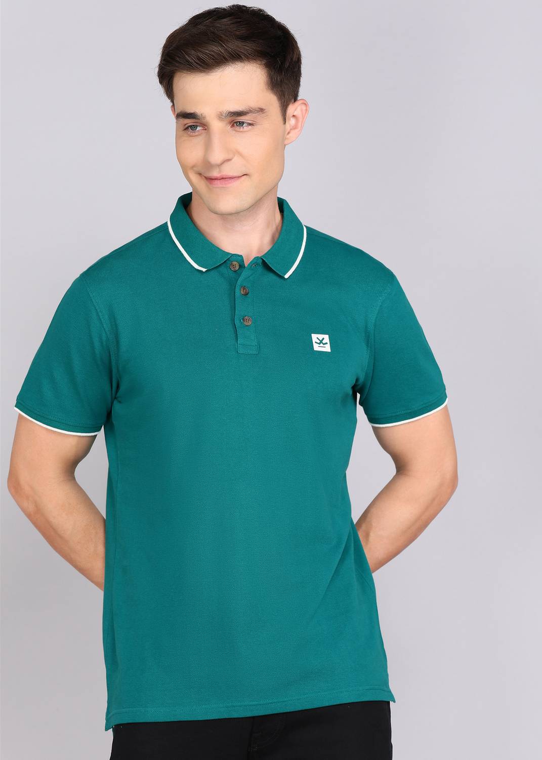 WROGN Men Solid Polo Neck Pure Cotton Green T-Shirt