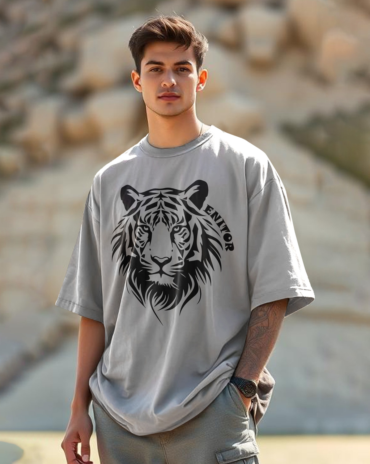 Image of AOOSH Graphic Print Men Round Neck Maroon, Grey T-Shirt