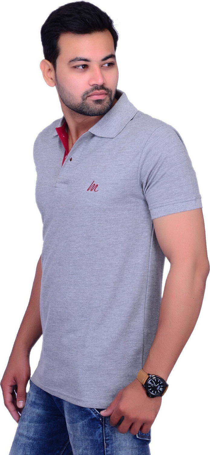 Image of La Milano Solid Men Polo Neck Grey T-Shirt