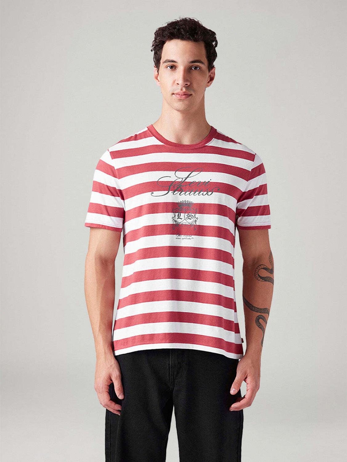 Image of LEVI'S Striped Men Crew Neck Red T-Shirt