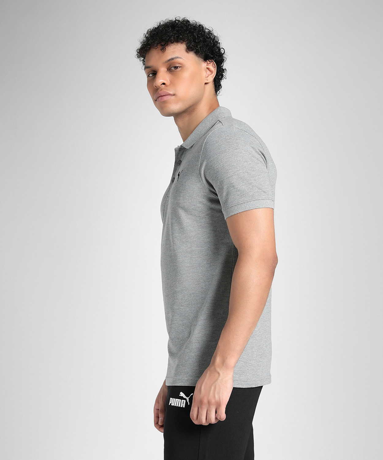Image of PUMA Printed Men Polo Neck Grey T-Shirt
