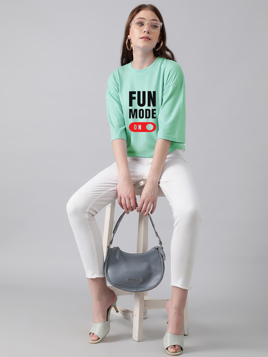 Image of KOTTY Printed Women Round Neck Green T-Shirt