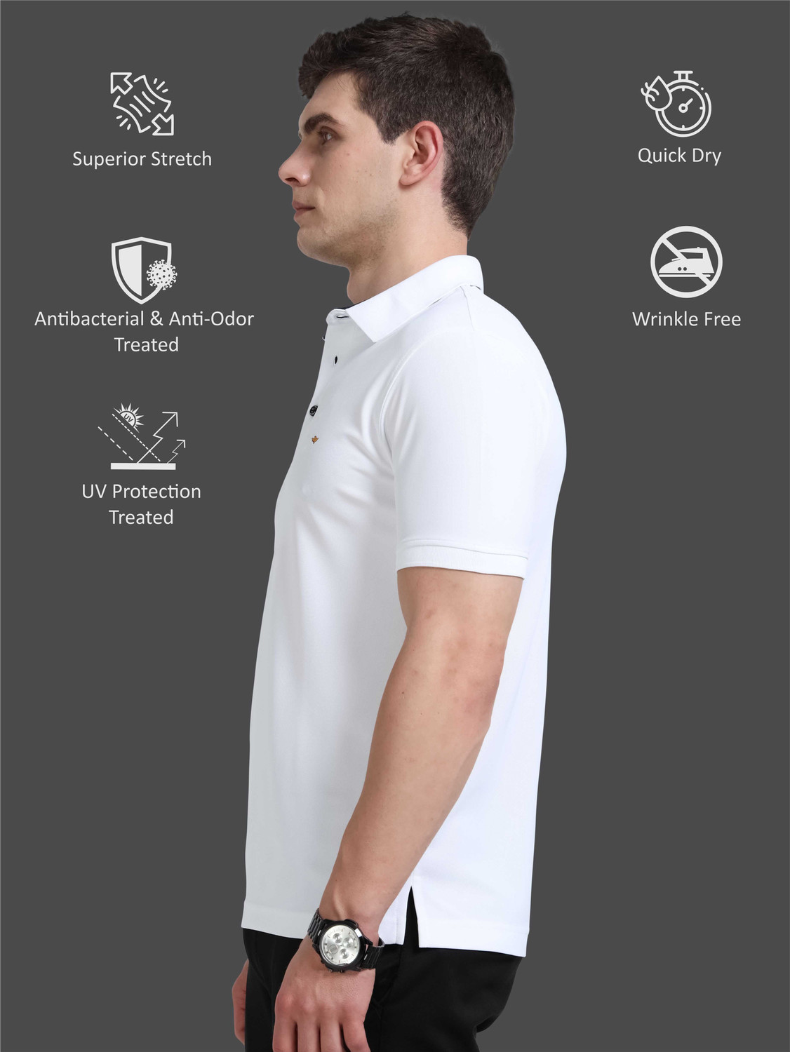 Image of Stellers Solid Men Polo Neck White T-Shirt