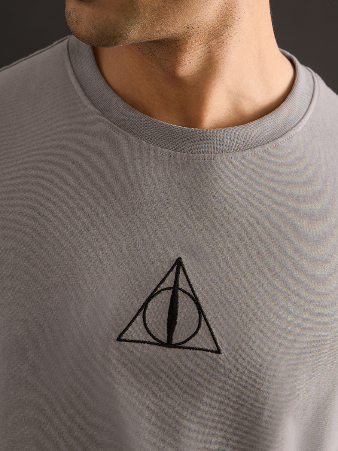 Image of The Souled Store Typography, Printed Men Round Neck Grey T-Shirt