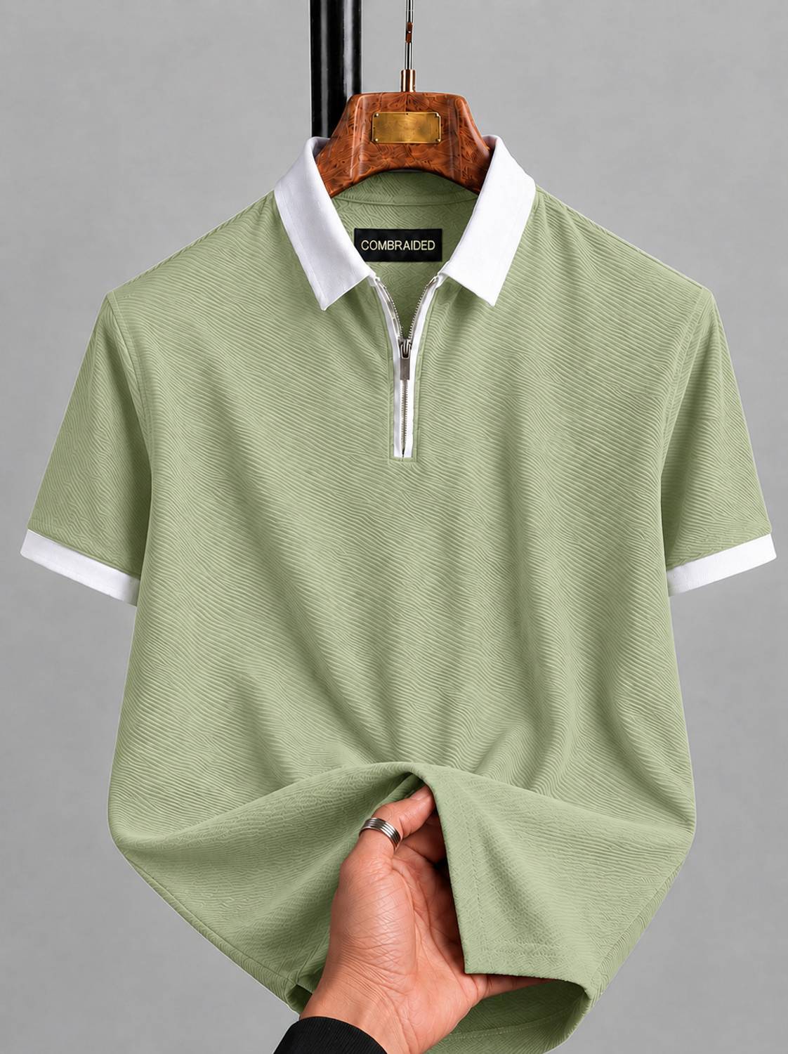 COMBRAIDED Men Polo Neck Light Green T-Shirt - Image 1