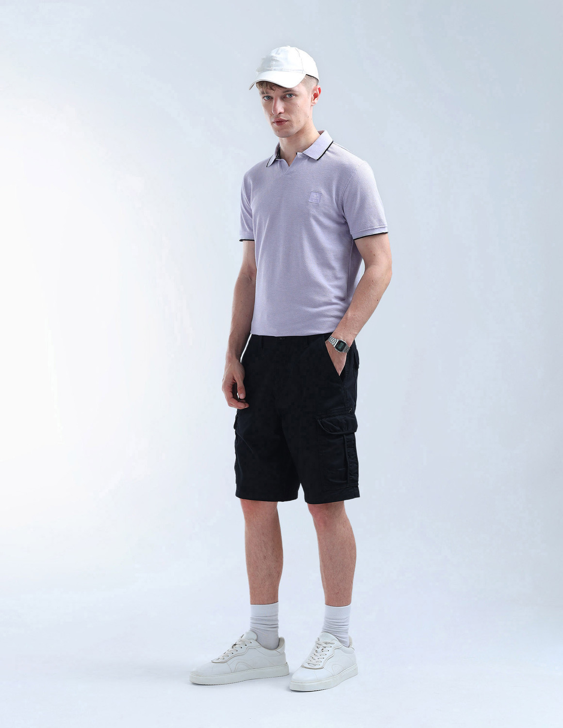 Image of FLYING MACHINE Self Design Men Polo Neck Purple T-Shirt