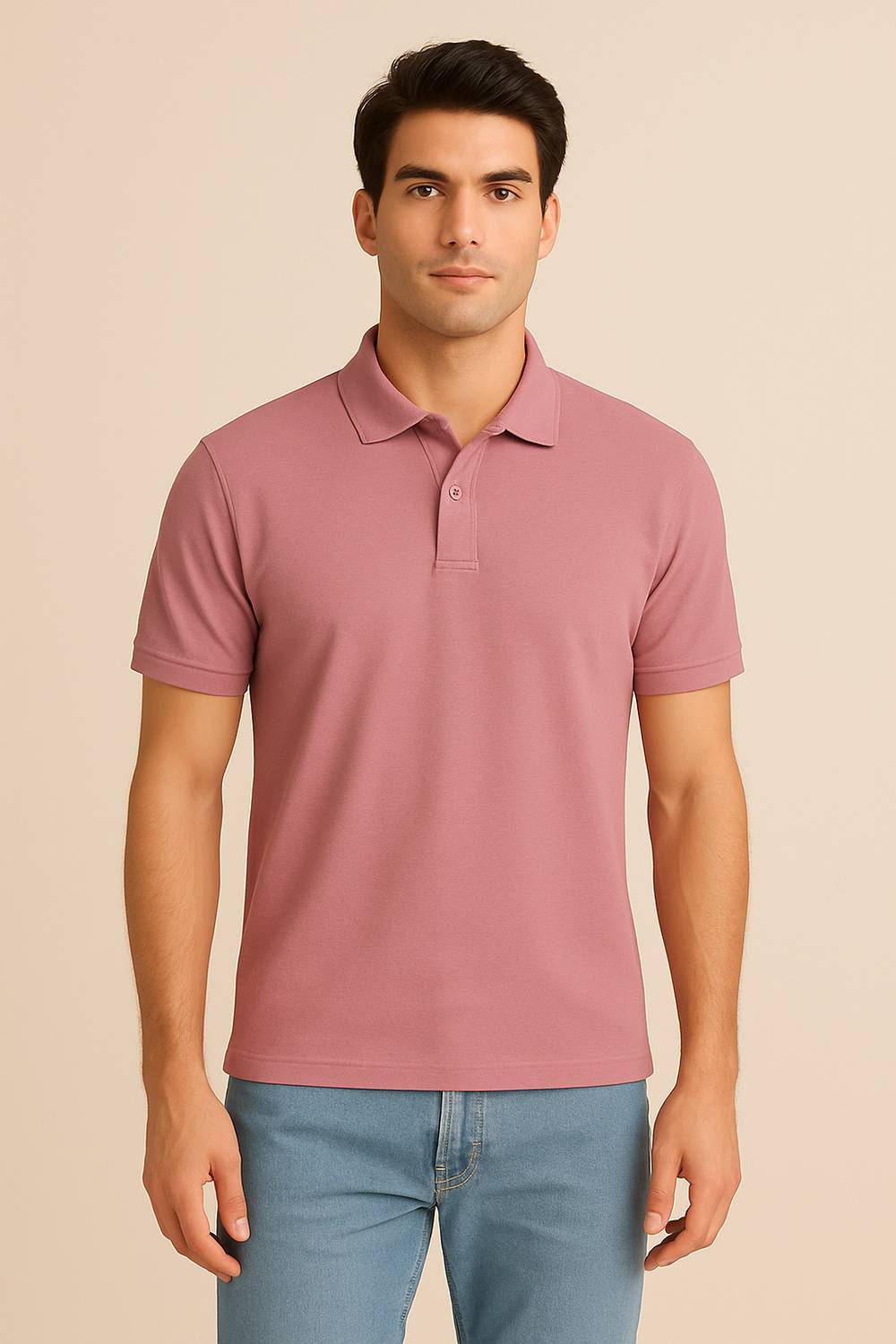 Adyavastram Solid Men Polo Neck Pink T-Shirt