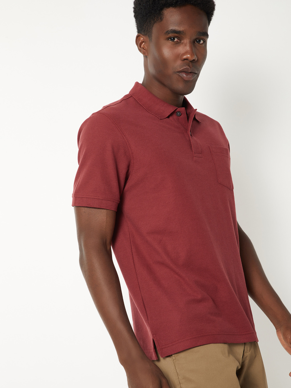 Image of MAX Self Design Men Polo Neck Brown T-Shirt