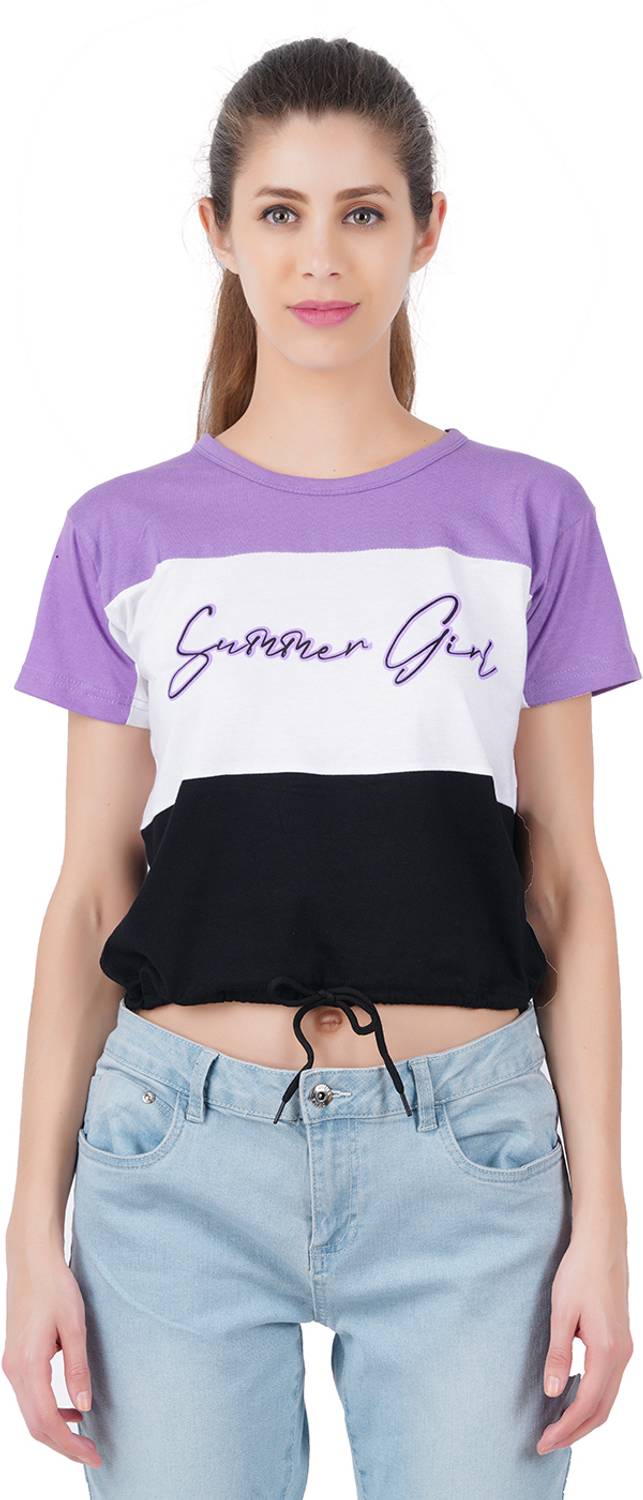 BERRY STREET Typography Women Round Neck Purple T-Shirt