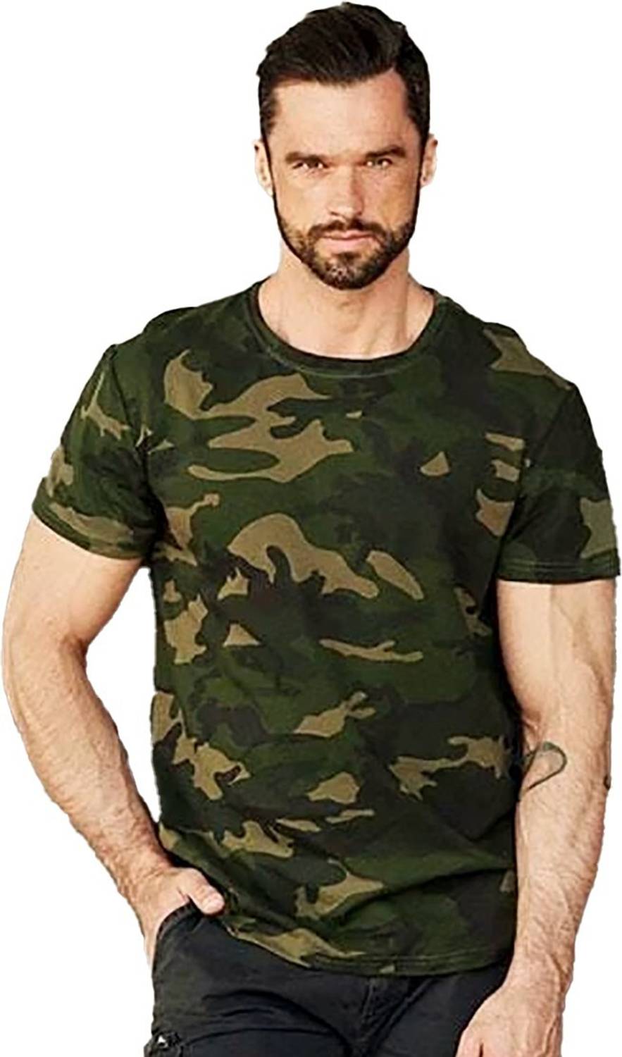 Leotude Men Military Camouflage Round Neck Cotton Blend Multicolo