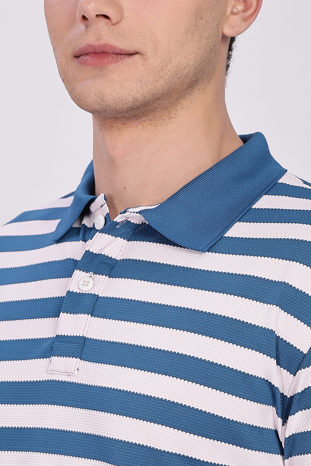 Image of Y.O.U - Youth Original Unique Striped Men Polo Neck Blue, White T-Shirt
