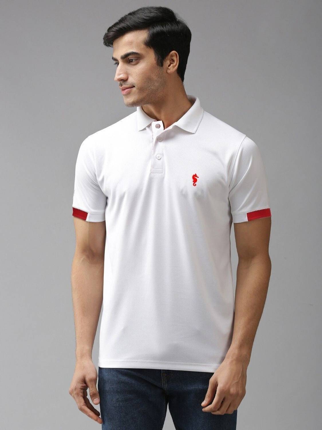 EPPE White-Red Polo Neck Half Sleeve Polyester Dry Fit T-shirt Fo