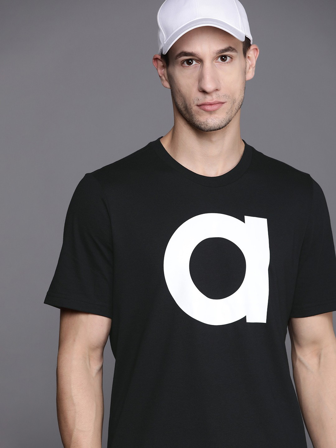 Image of ADIDAS Typography Men Round Neck Black T-Shirt