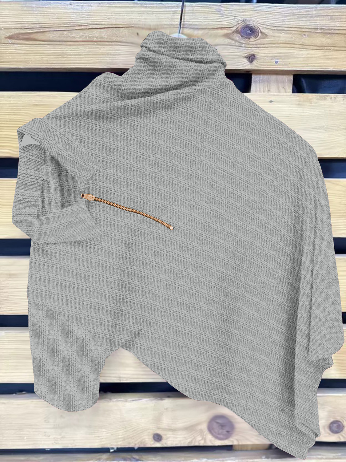 Image of COMBRAIDED Striped Men Zip Neck Grey T-Shirt