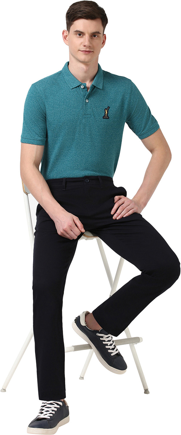 Image of PETER ENGLAND Solid Men Polo Neck Blue T-Shirt