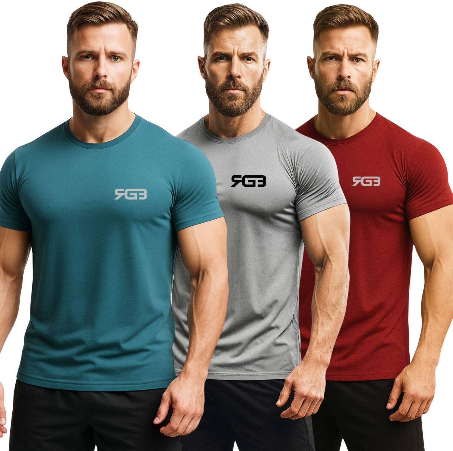3colors Printed Men Crew Neck Blue, Grey, Maroon T-Shirt