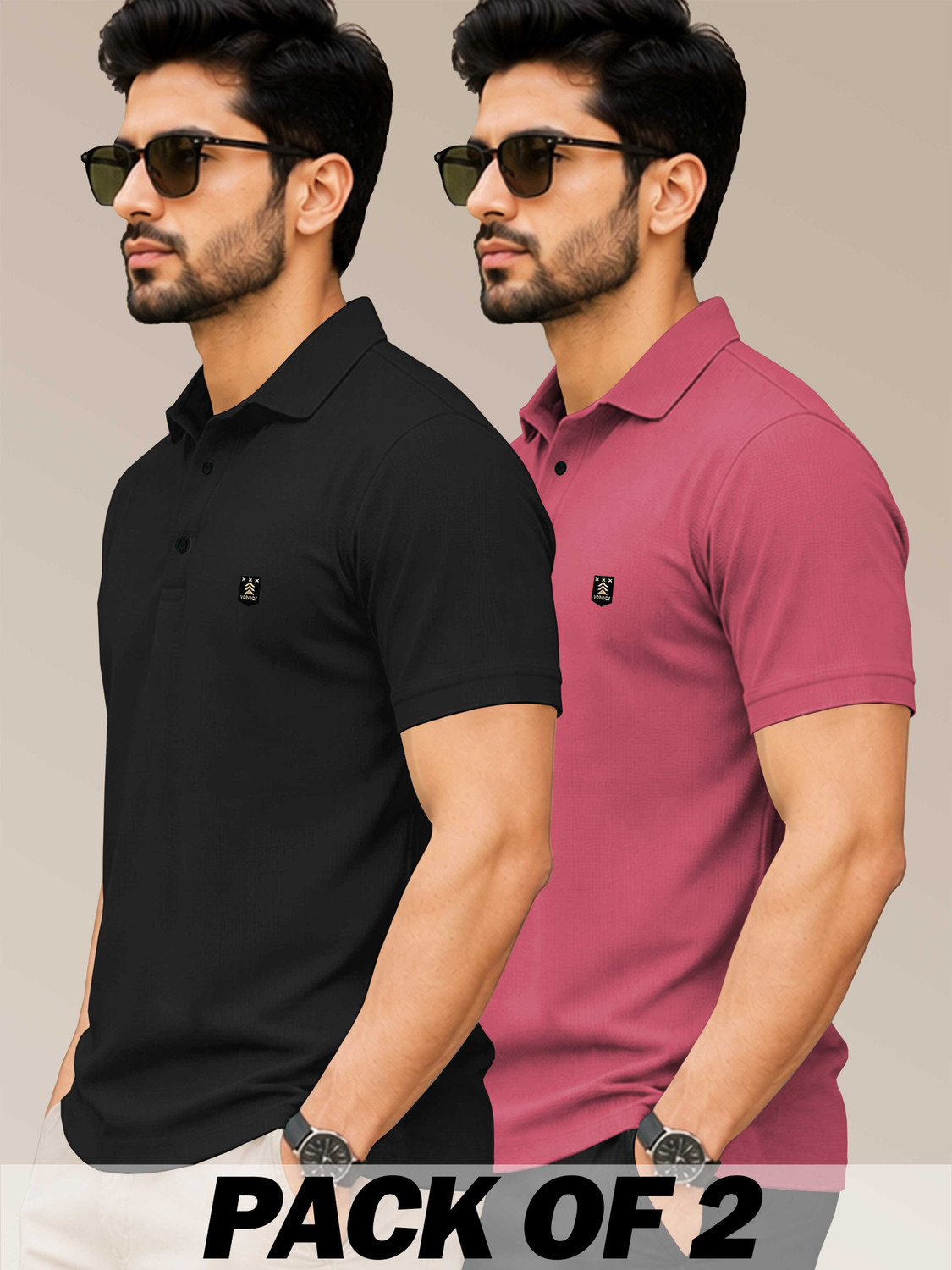 Image of VeBNoR Solid Men Polo Neck Black, Pink T-Shirt