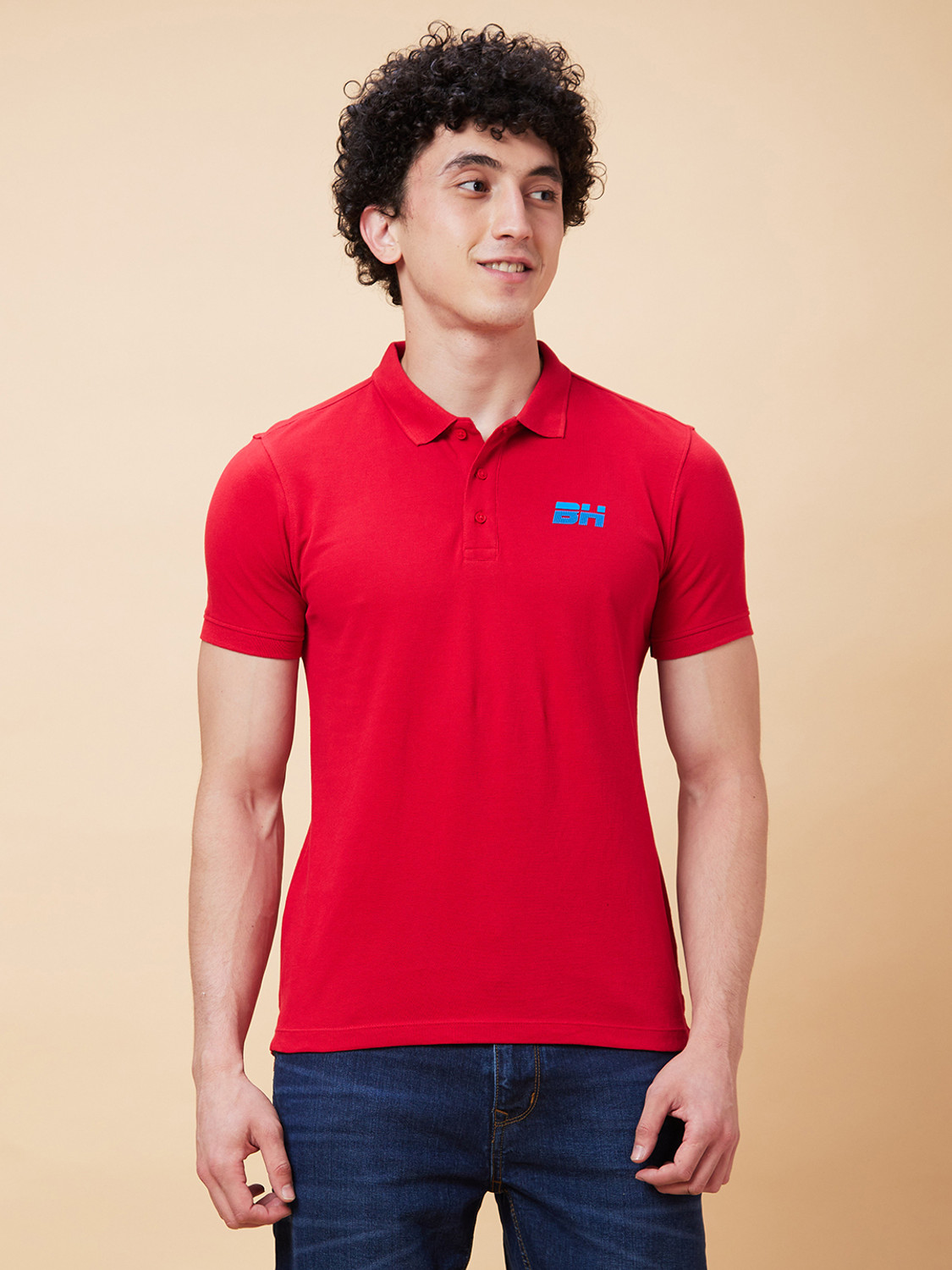 Image of BEING HUMAN Solid Men Polo Neck Red T-Shirt