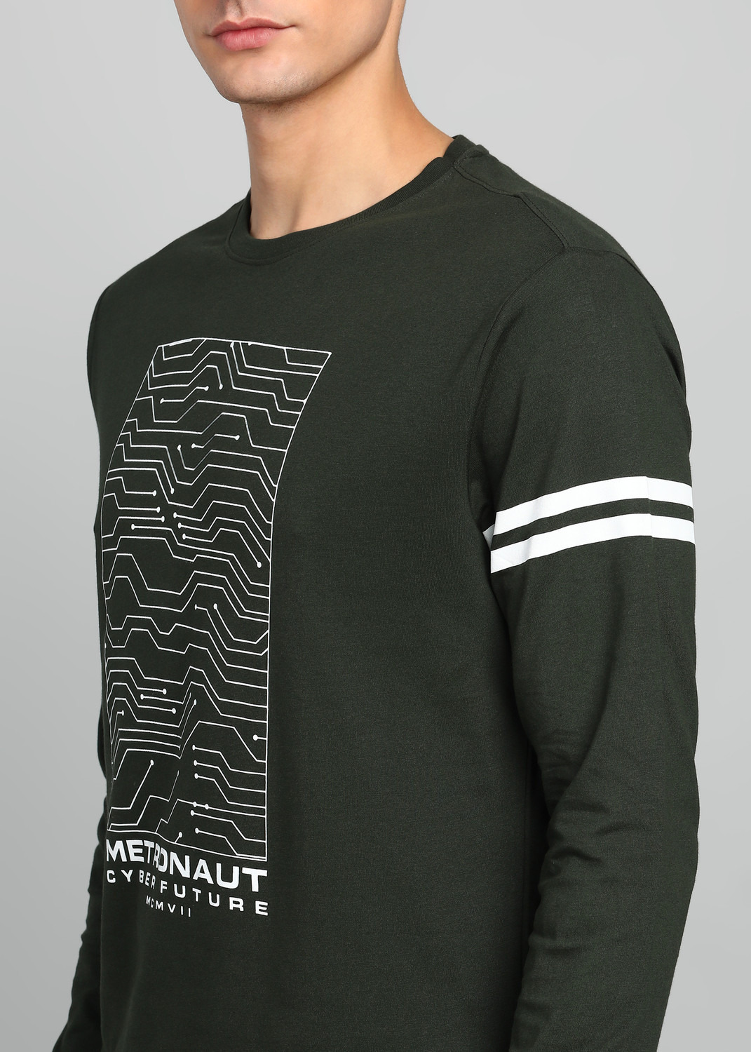 Image of METRONAUT Printed Men Round Neck Dark Green T-Shirt