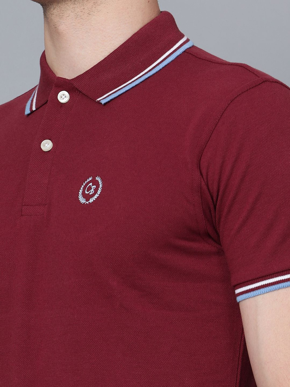 Image of CANTABIL Solid Men Polo Neck Maroon T-Shirt