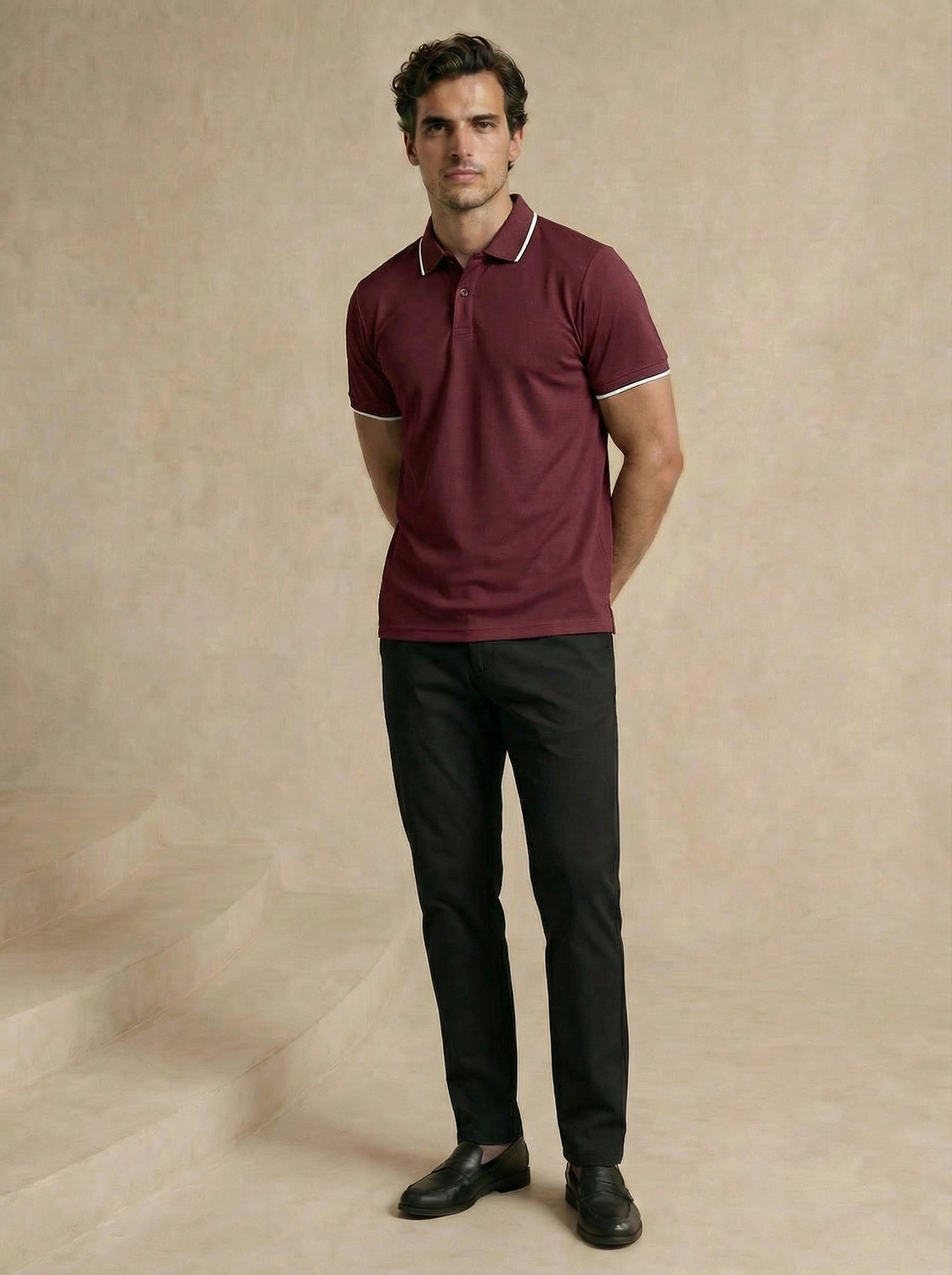 Image of CXL Self Design Men Polo Neck Maroon T-Shirt