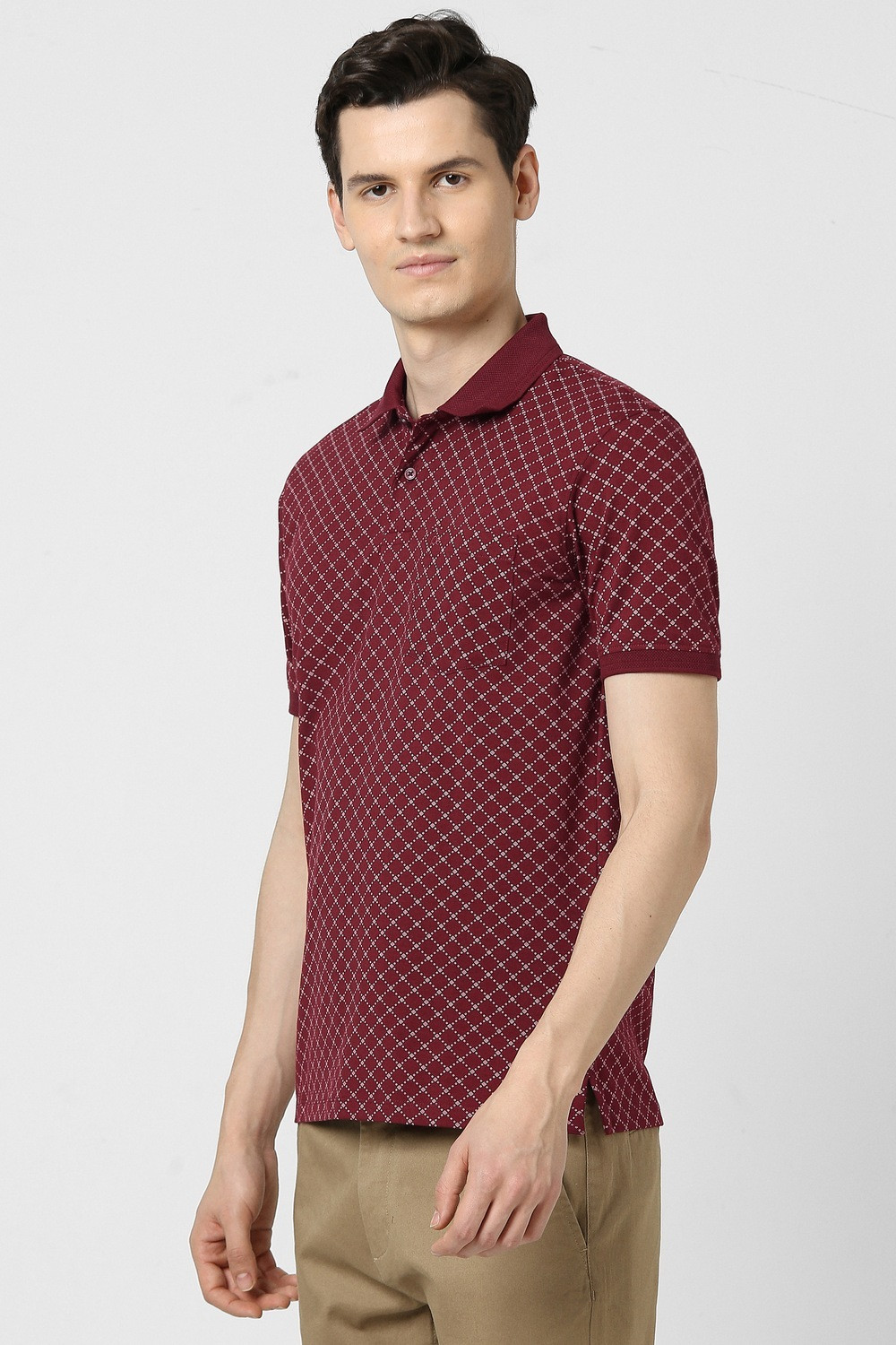 Image of PETER ENGLAND Printed Men Polo Neck Maroon T-Shirt