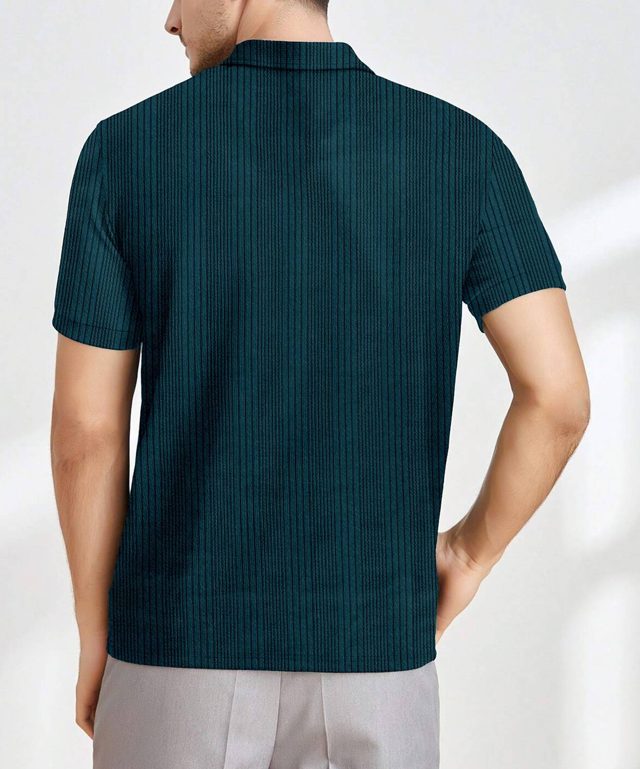 KAJARU Men Zip Neck Dark Green T-Shirt - Image 2