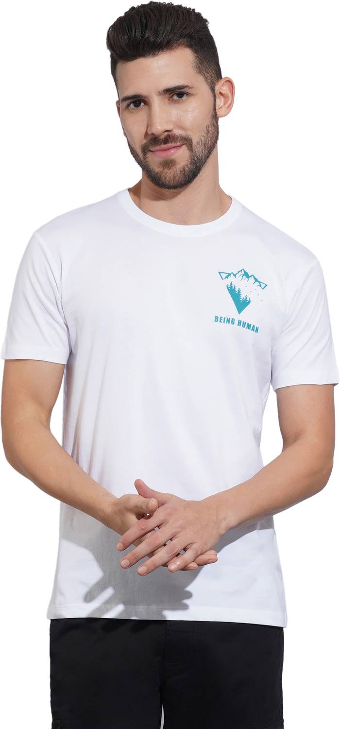 BEING HUMAN Solid Men Crew Neck White T-Shirt