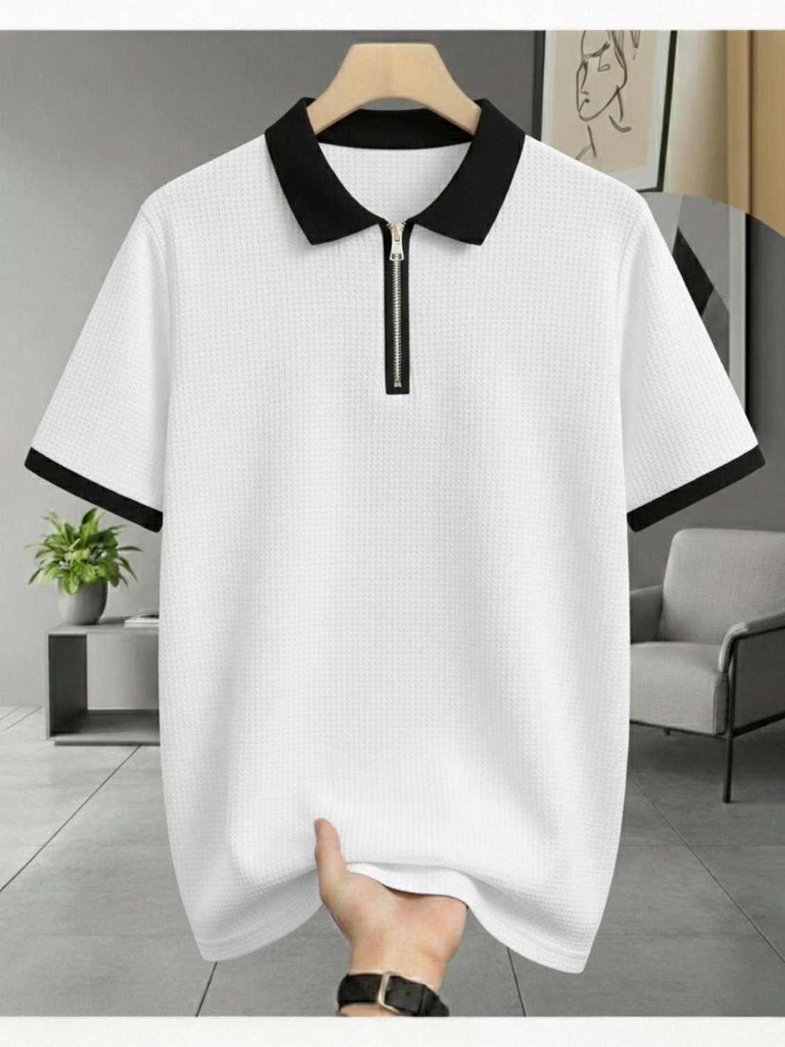 Image of ENITOR Solid Men Polo Neck White T-Shirt
