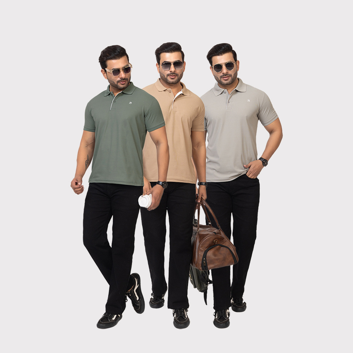 Image of TWEUNBOY Solid Men Polo Neck Multicolor T-Shirt