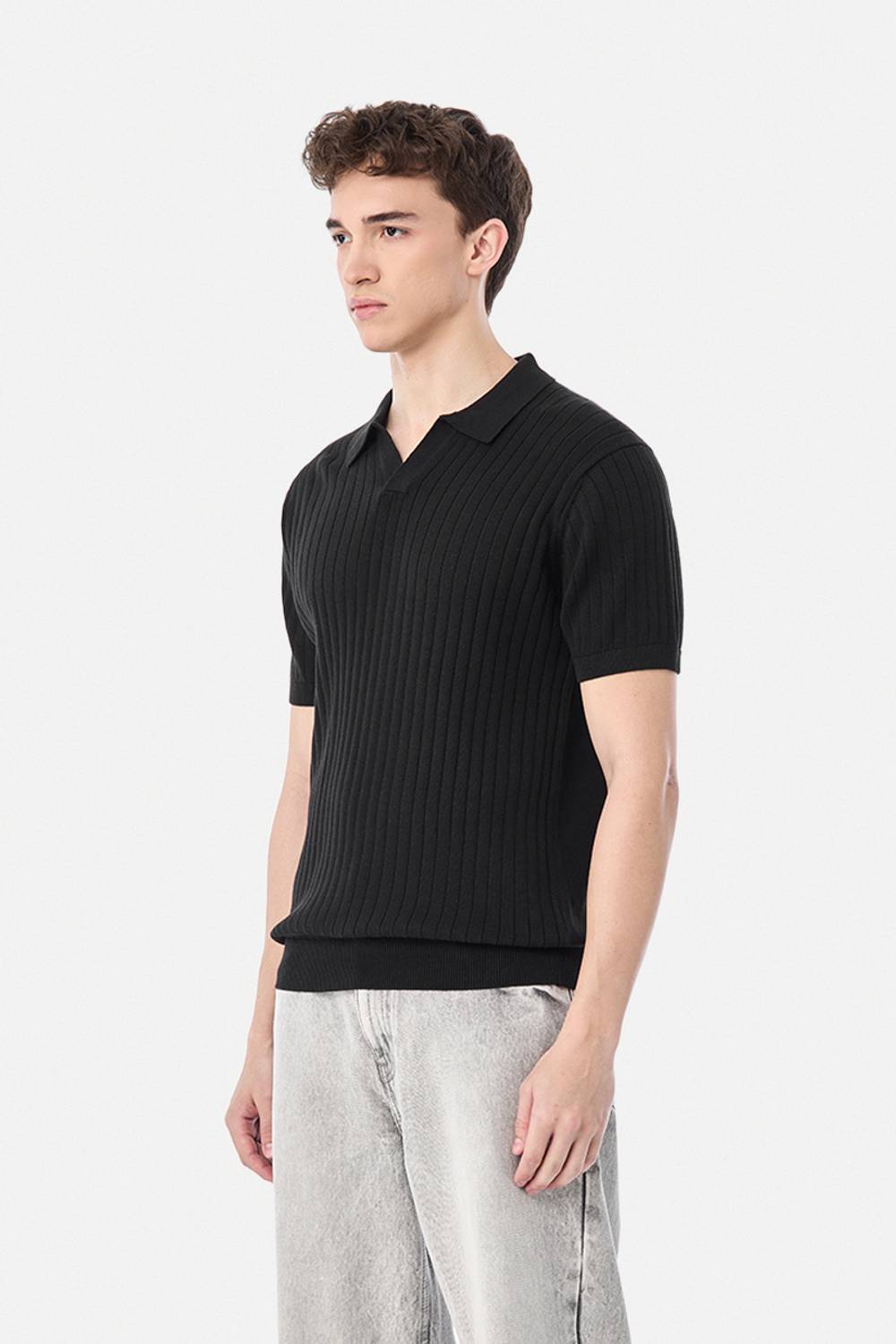 Snitch Men's Solid Polo Neck Pure Cotton Black T-Shirt - Image 4