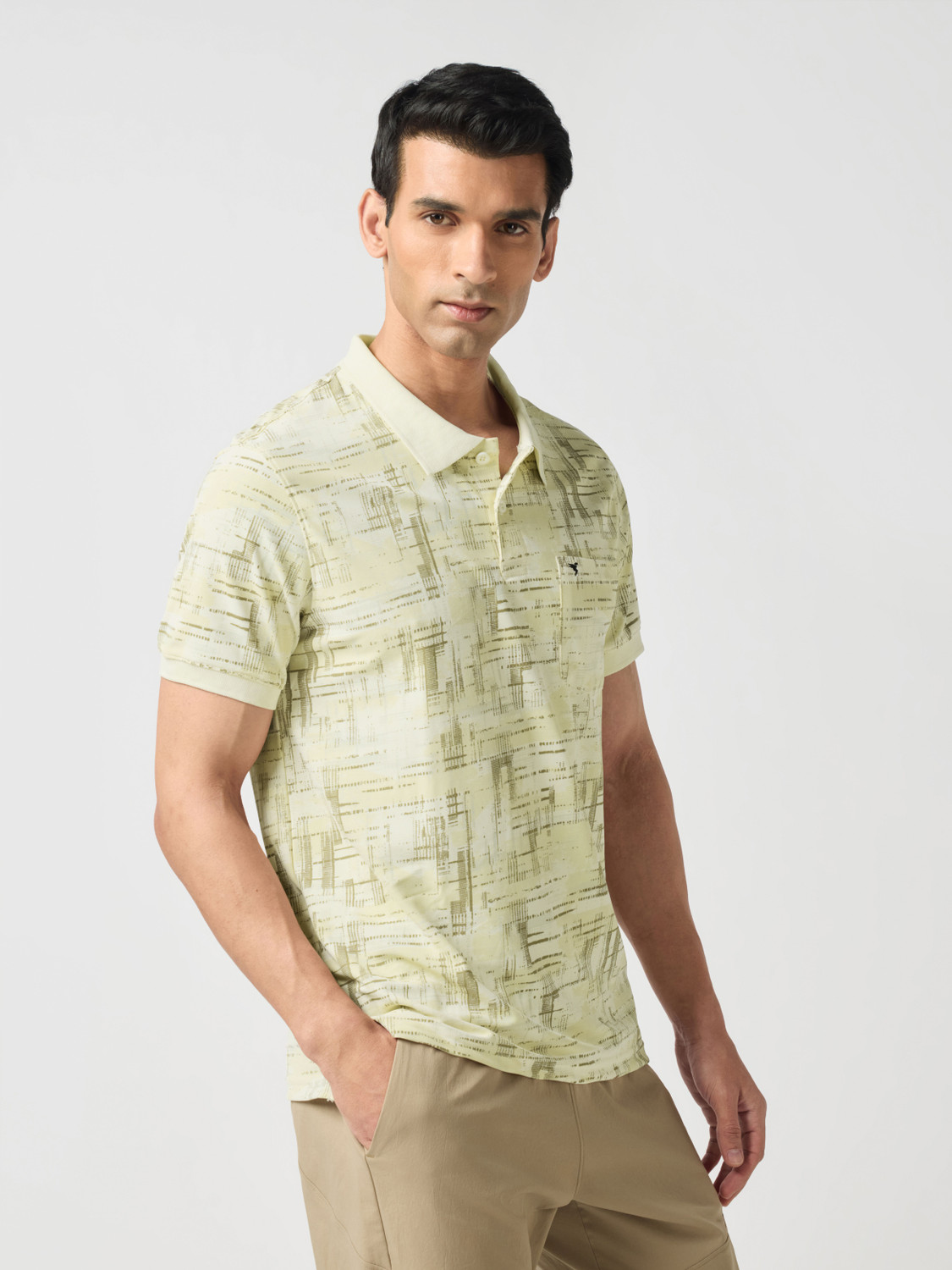 Image of TECHNOSPORT Self Design Men Polo Neck Green T-Shirt