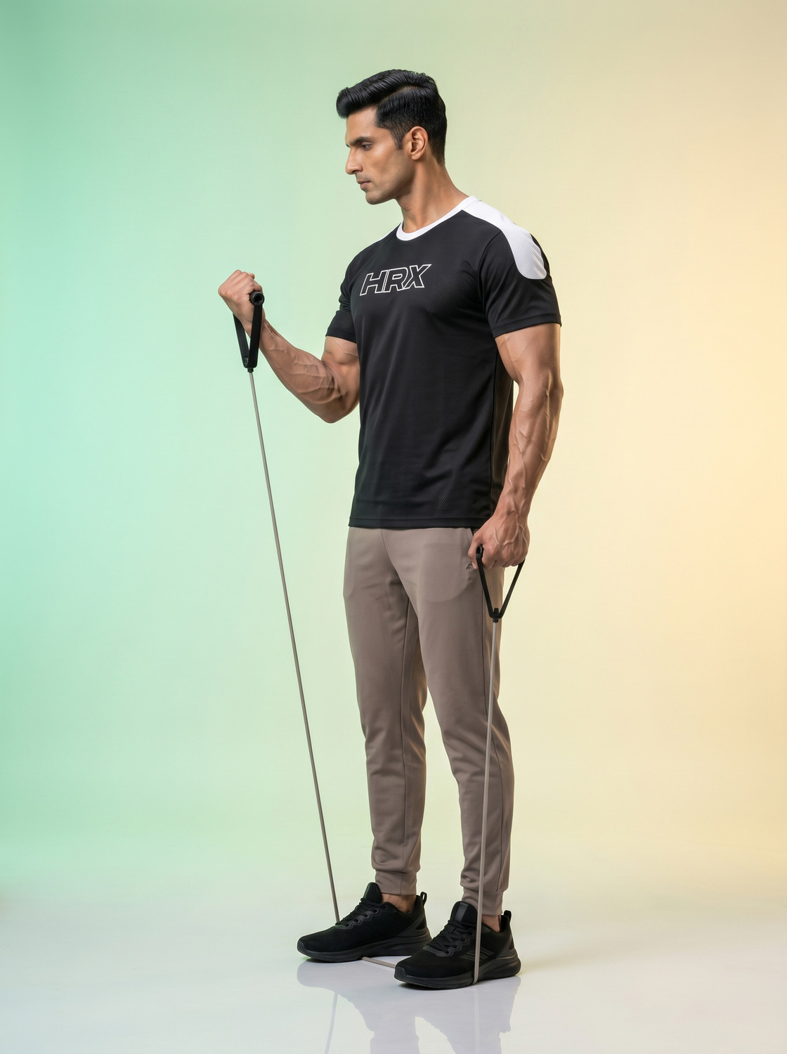 Image of HRX by Hrithik Roshan Printed Men Round Neck Black, White T-Shirt