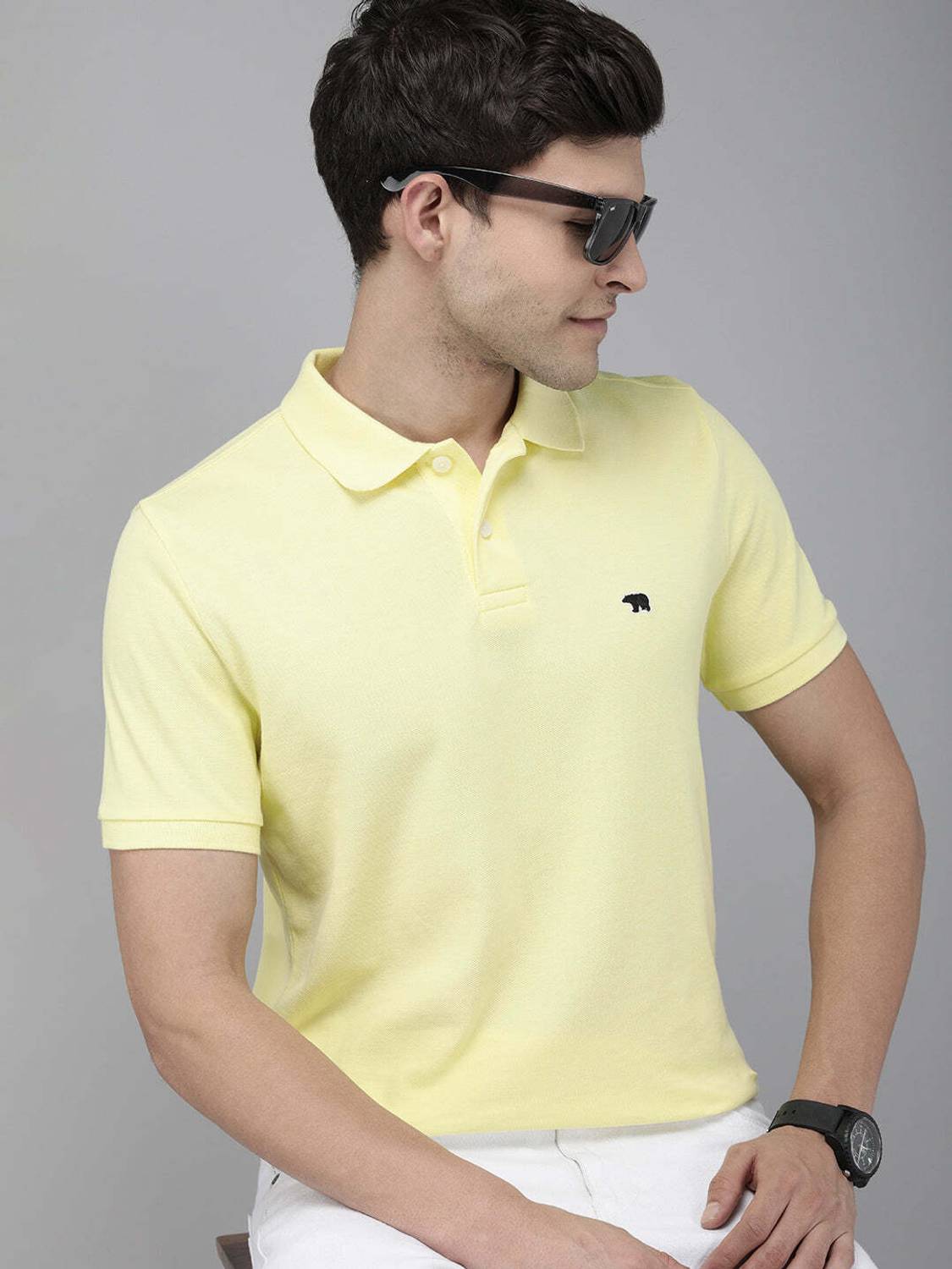 THE BEAR HOUSE Solid Men Polo Neck Yellow T-Shirt