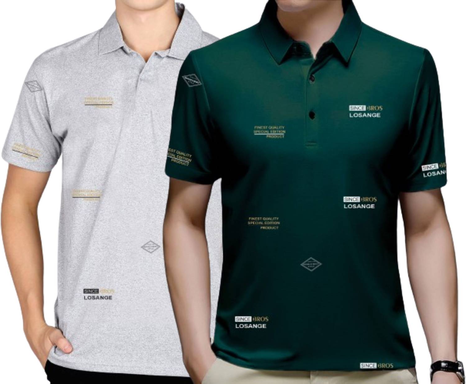 3BROS Printed Men Polo Neck Grey, Green T-Shirt