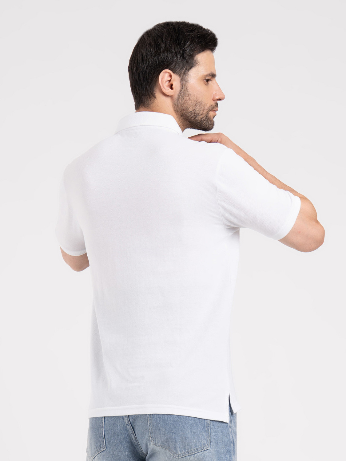 Image of RED TAPE Striped Men Polo Neck White T-Shirt