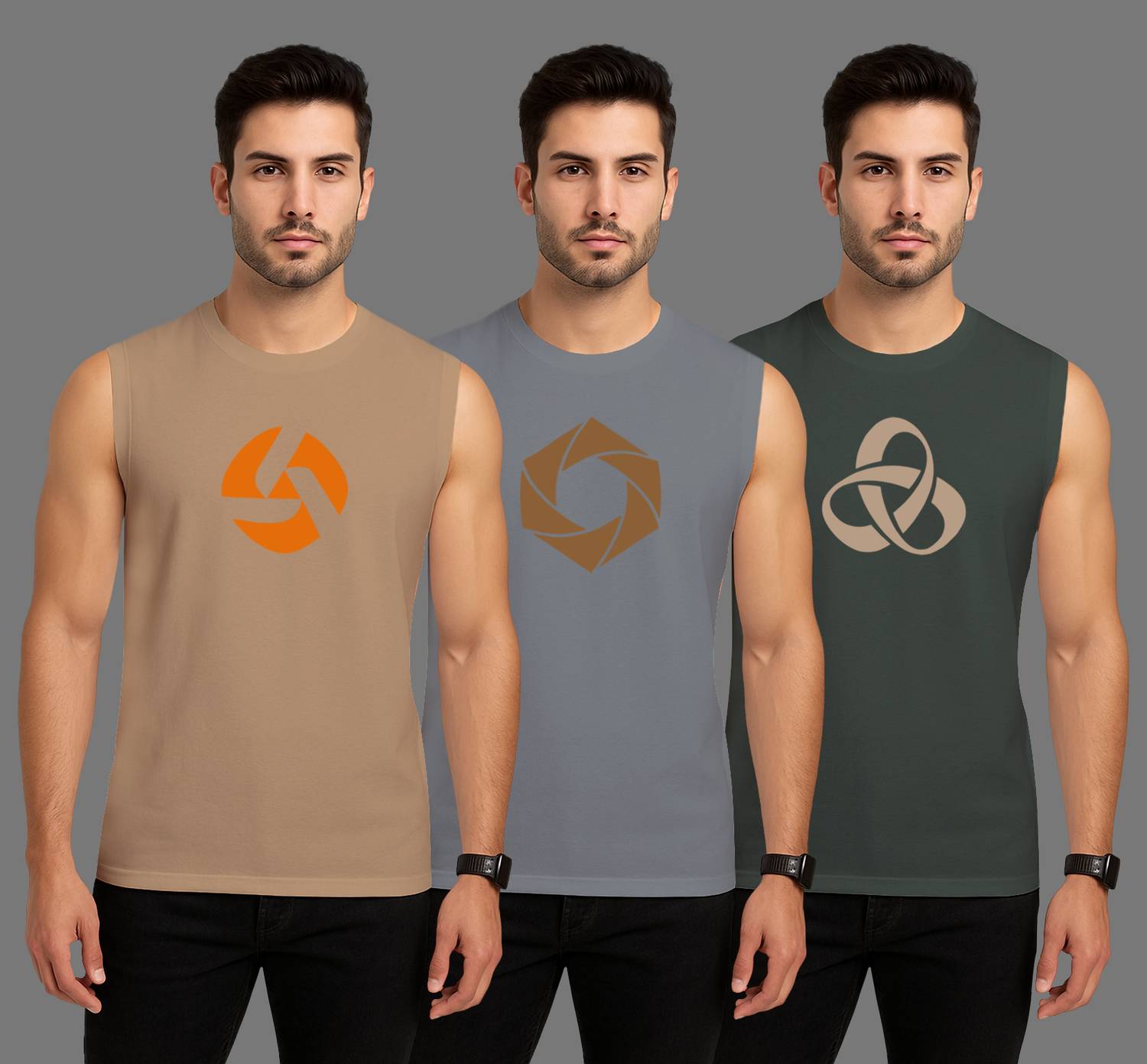 I&D Pack of 3 Men Graphic Print Round Neck Pure Cotton Multicolor