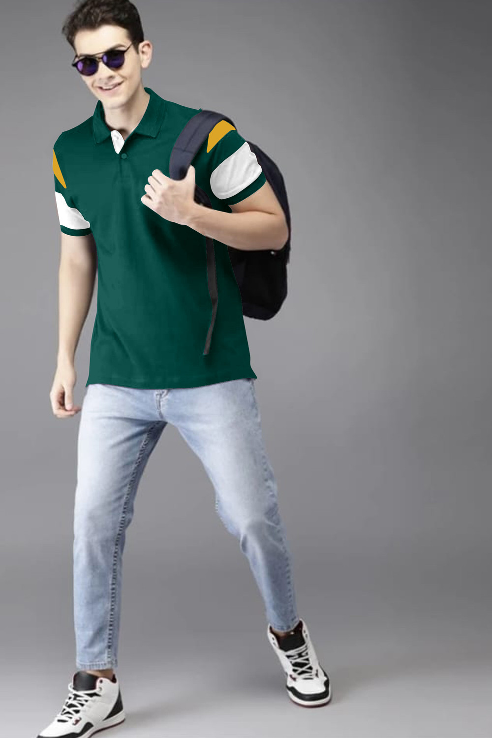 Image of SANJU Striped Men Polo Neck Multicolor T-Shirt