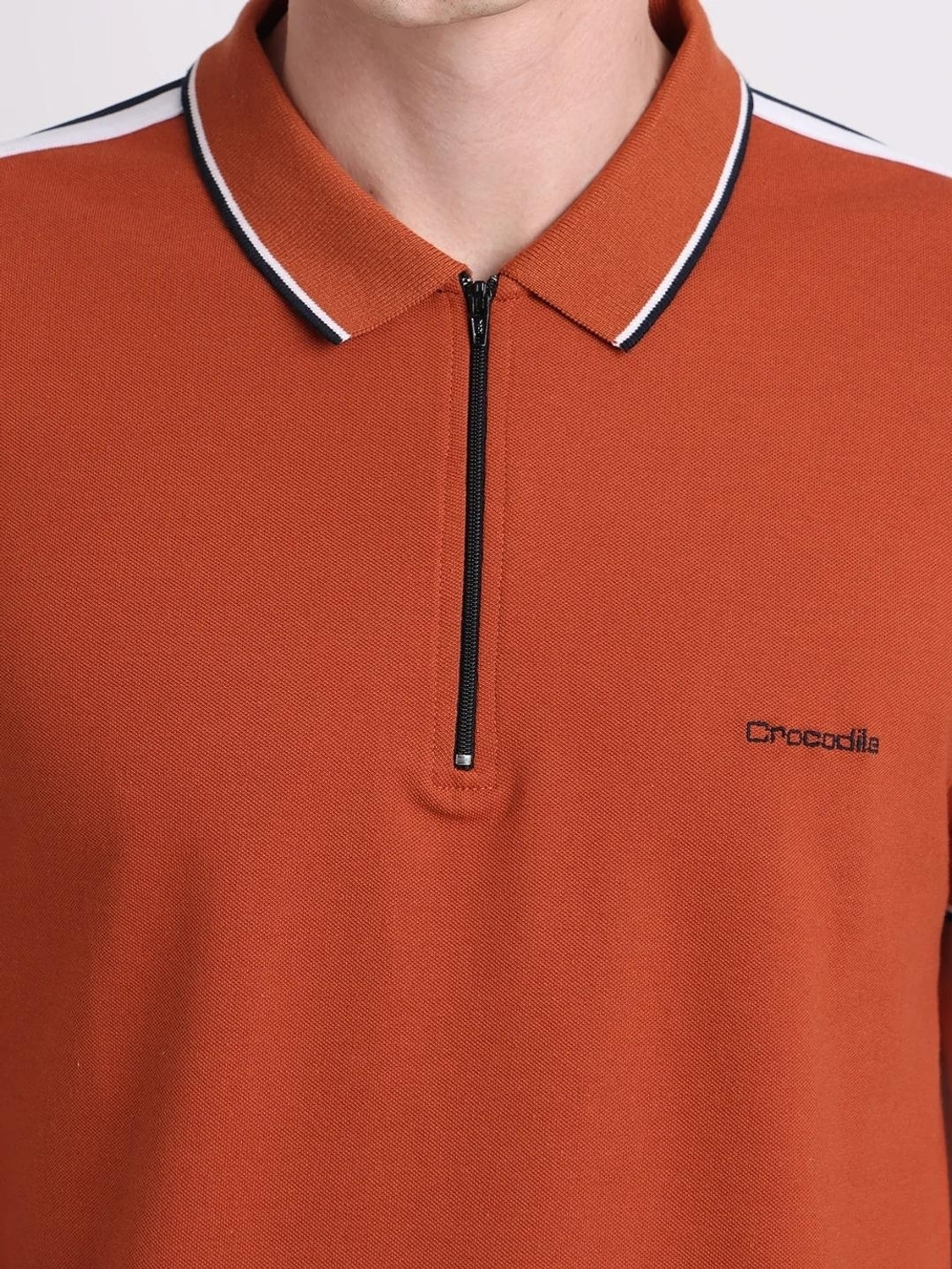 Image of CROCODILE Solid Men Polo Neck Brown T-Shirt