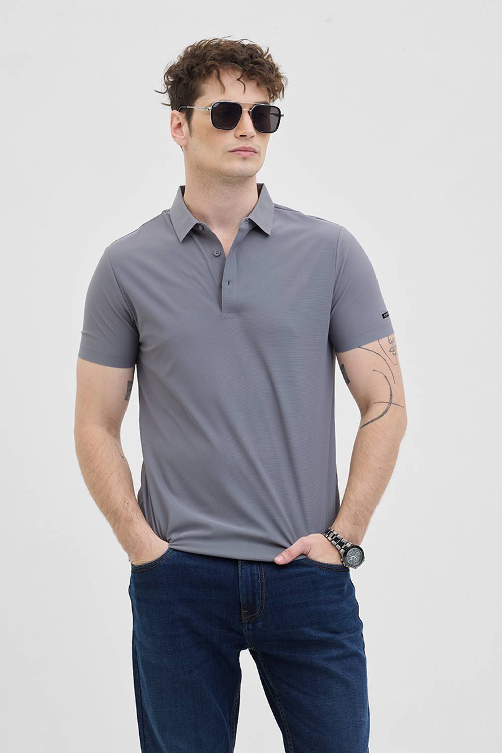 Snitch Men Grey Polo Neck T-Shirt - Image 4