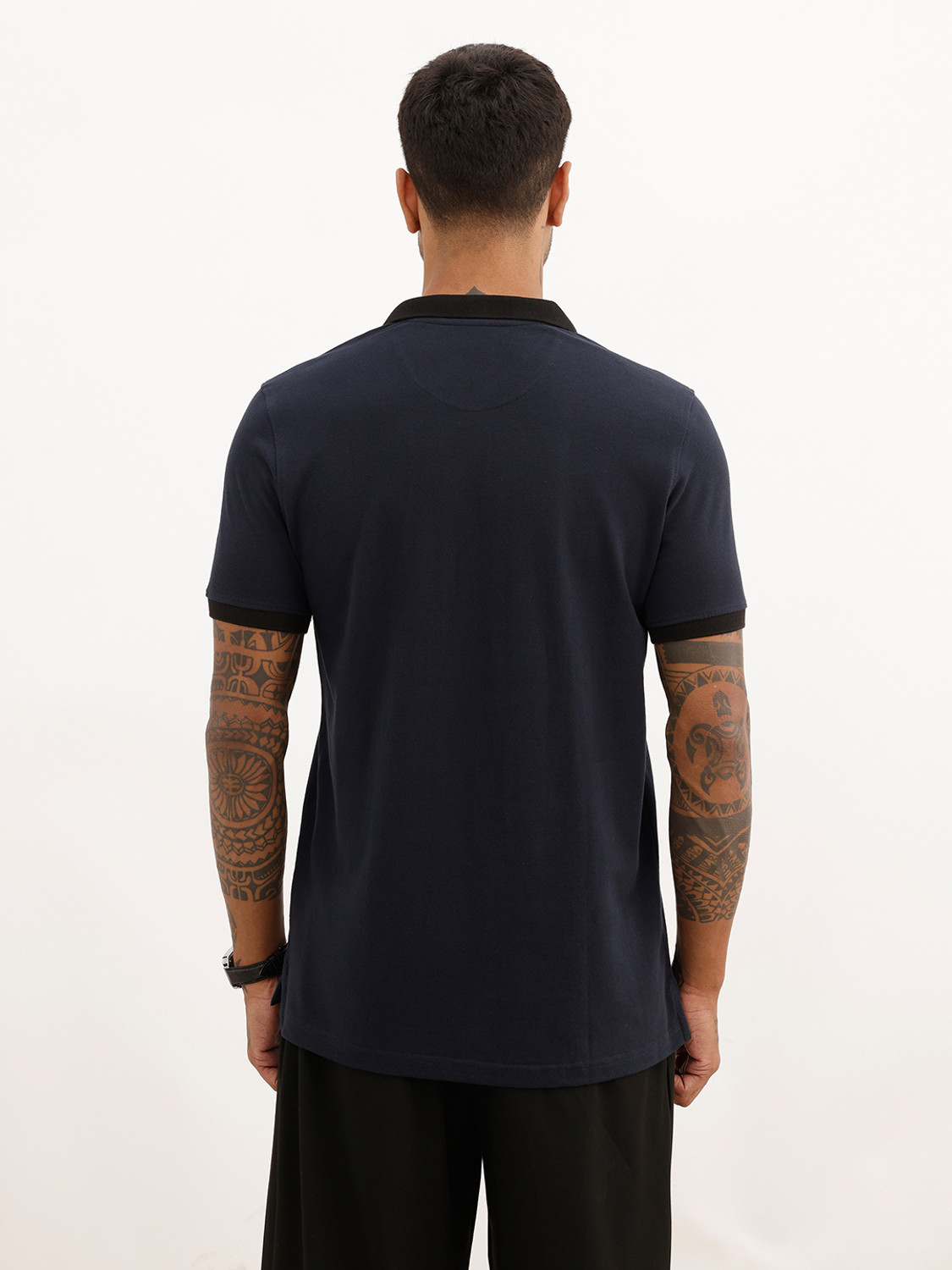 Image of WROGN Colorblock Men Polo Neck Blue T-Shirt