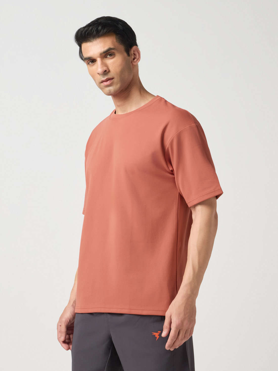 Image of TECHNOSPORT Solid Men Crew Neck Orange T-Shirt