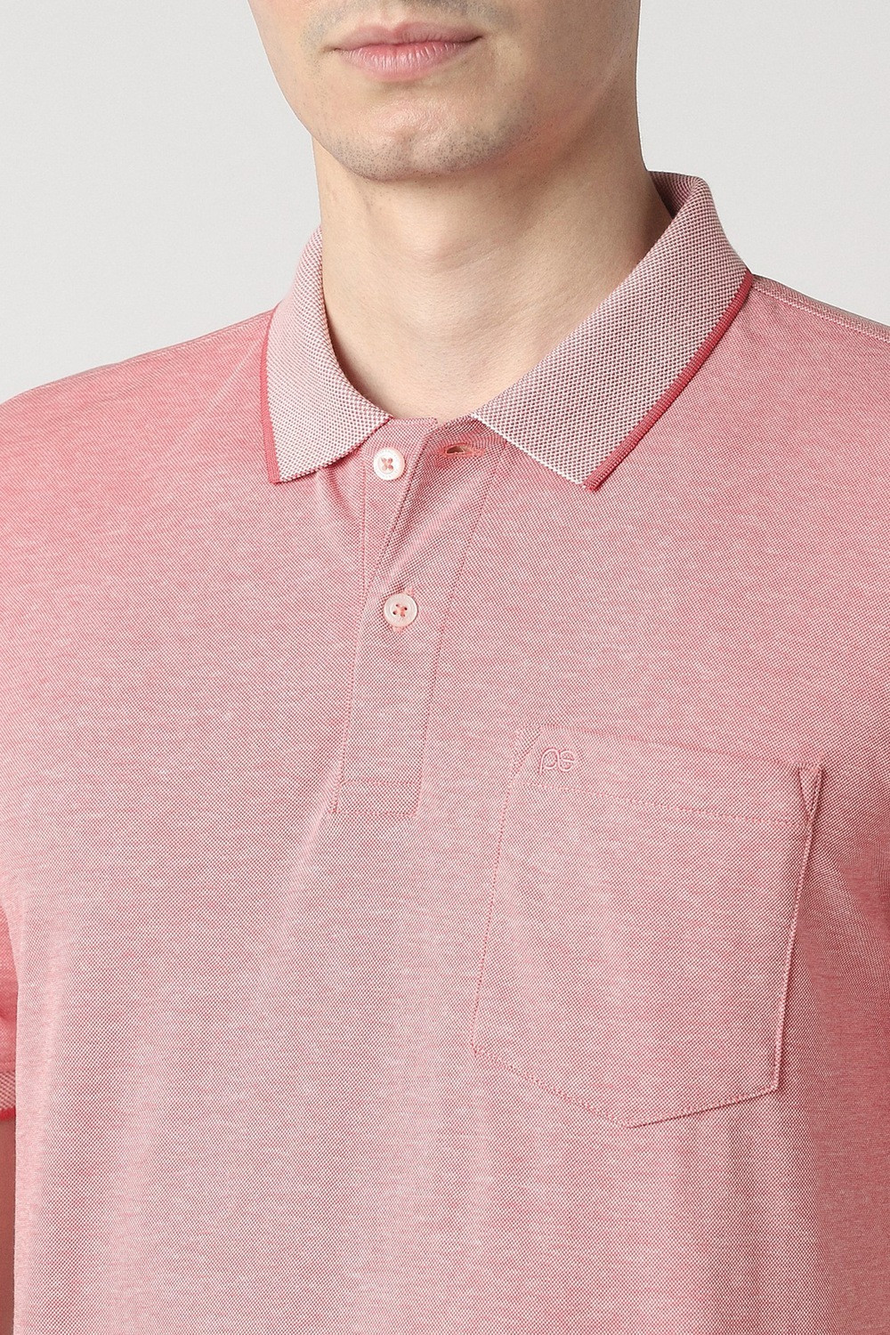 Image of PETER ENGLAND Solid Men Polo Neck Pink T-Shirt