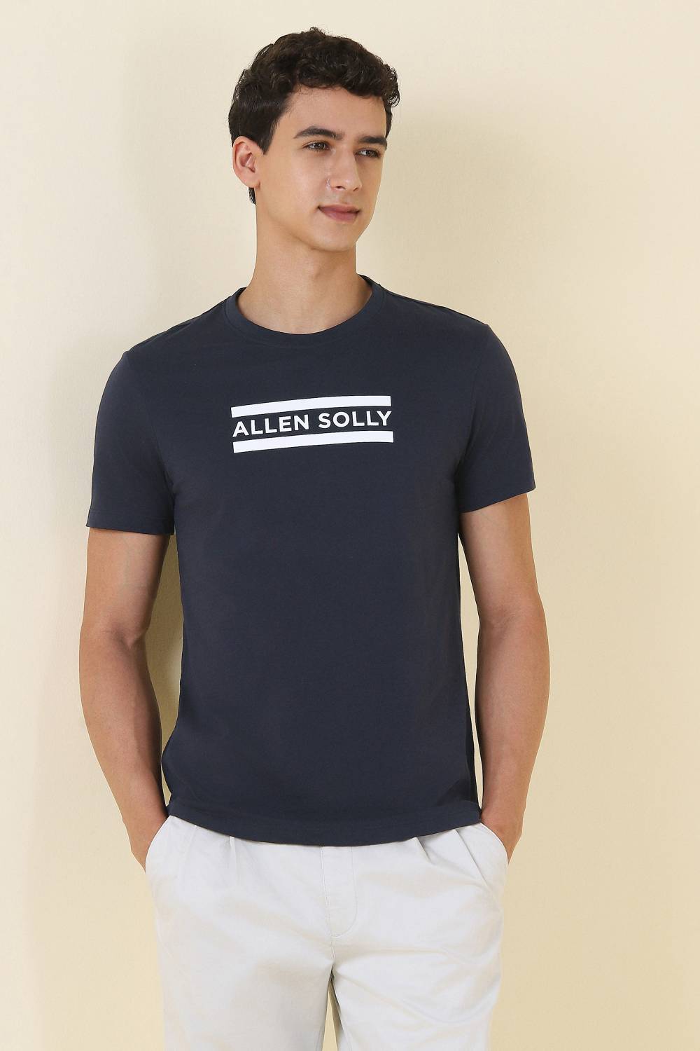 Allen Solly Solid Men Cowl Neck Blue T-Shirt