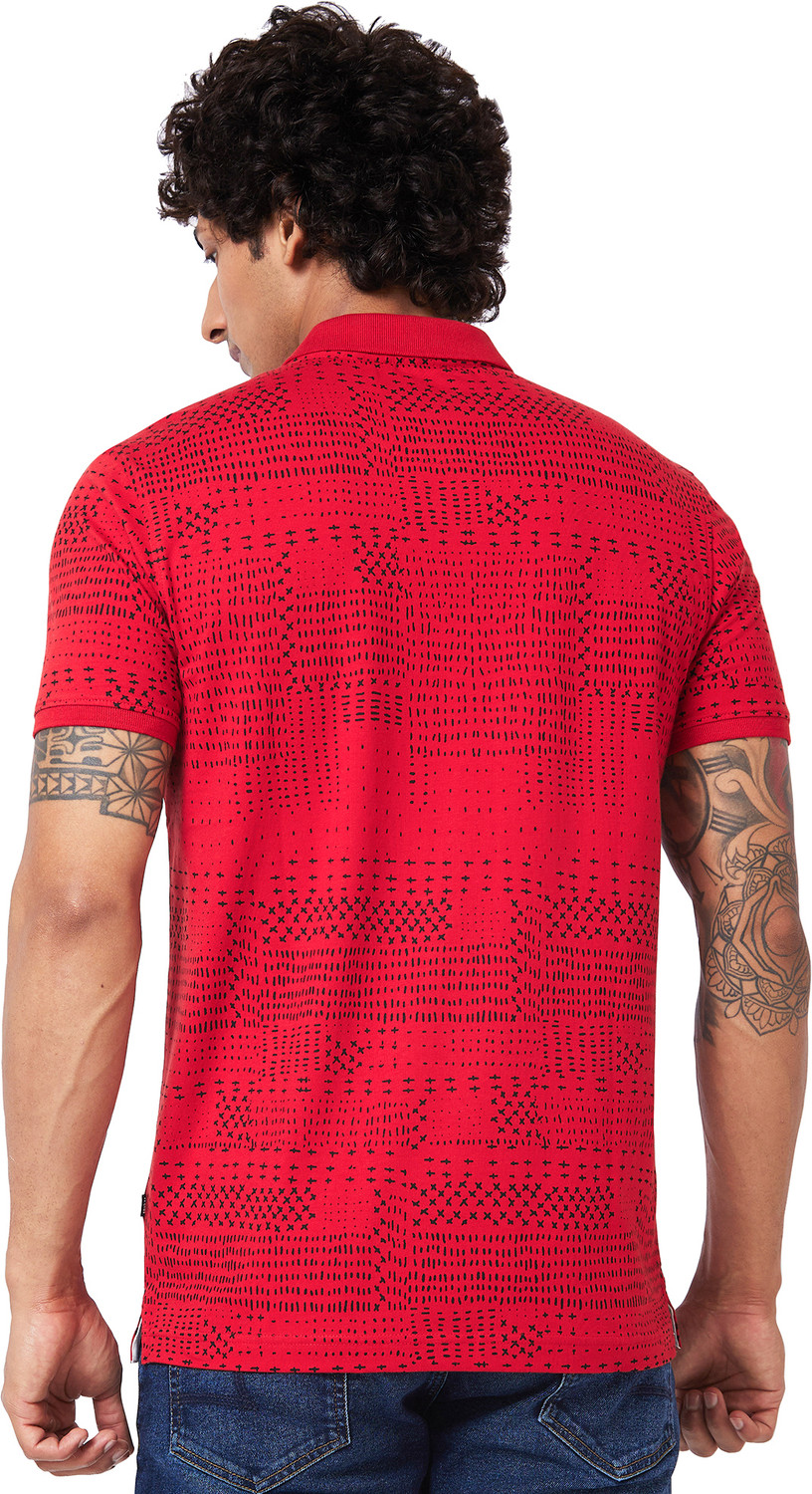 Image of Spykar Printed Men Polo Neck Orange T-Shirt