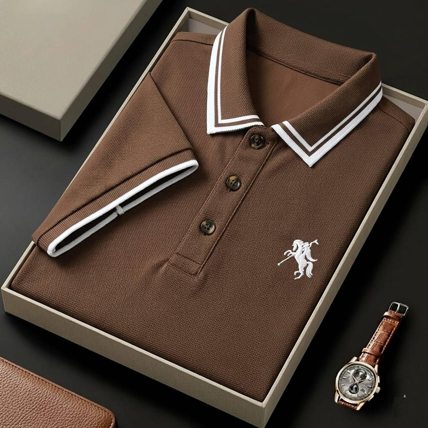 Kesar Collection Men Brown Polycotton Polo Neck T-Shirt - Image 1